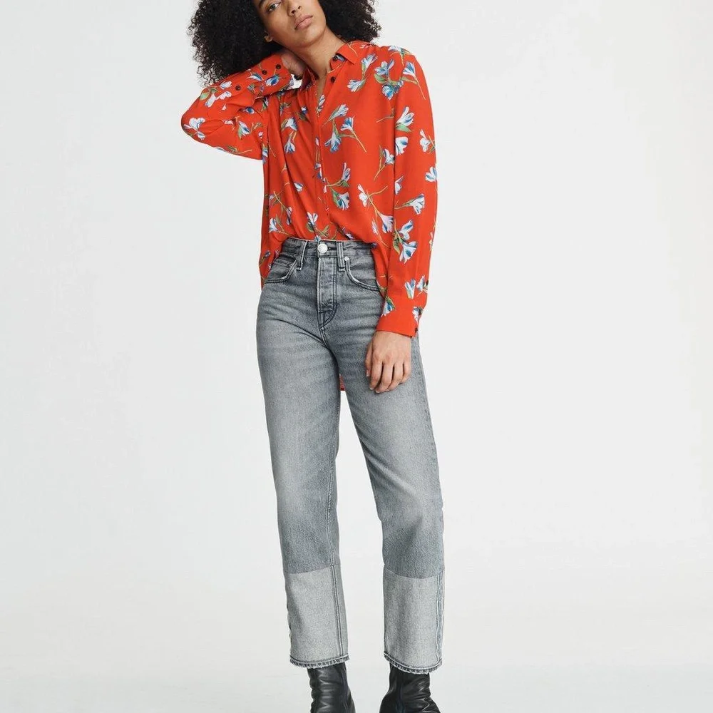 rag & bone Red Floral Blouse NWT size Medium Super soft shirt. Originally $395 - Picture 2 of 12